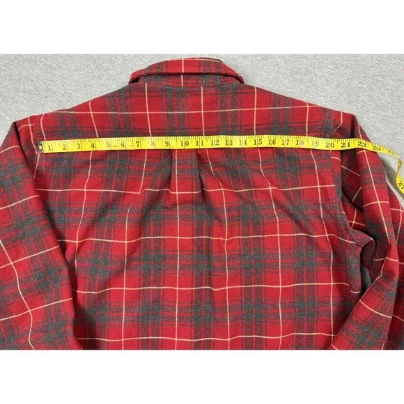 L.L. Bean Flannel Mens Large Heavyweight Red Blue Button Up Shirt Tall MT07 - Picture 8 of 10